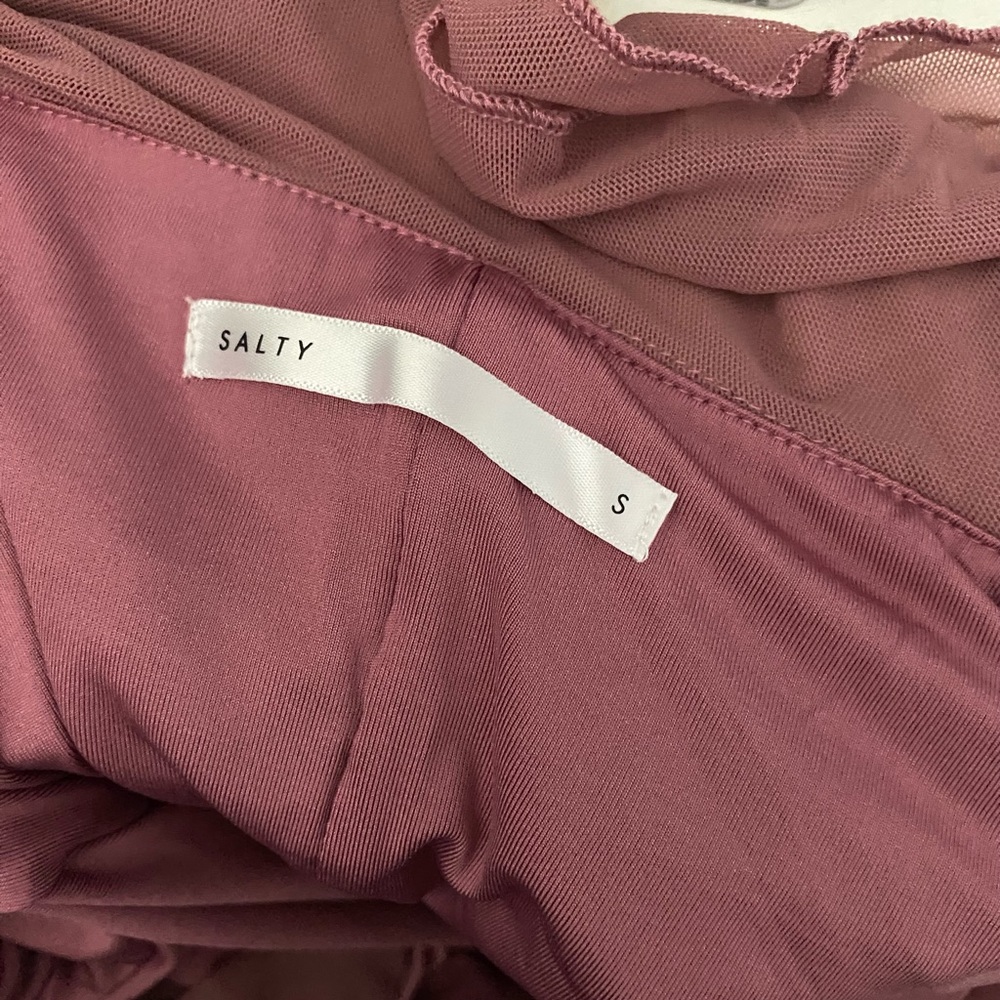 Salty | NWOT’s burgundy ruched layered off the shoulder Y2K bohemian mini dress - Picture 5 of 6
